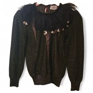 Valentino Boutique 80s Feather Trim Long Sleeve